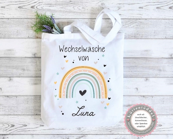 Spardose Keramik Regenbogen bunt personalisiert mit Name Kindergarten Geburt Taufe Kindergartenkind Einschulung Geburtstag von Lüttentüddel®